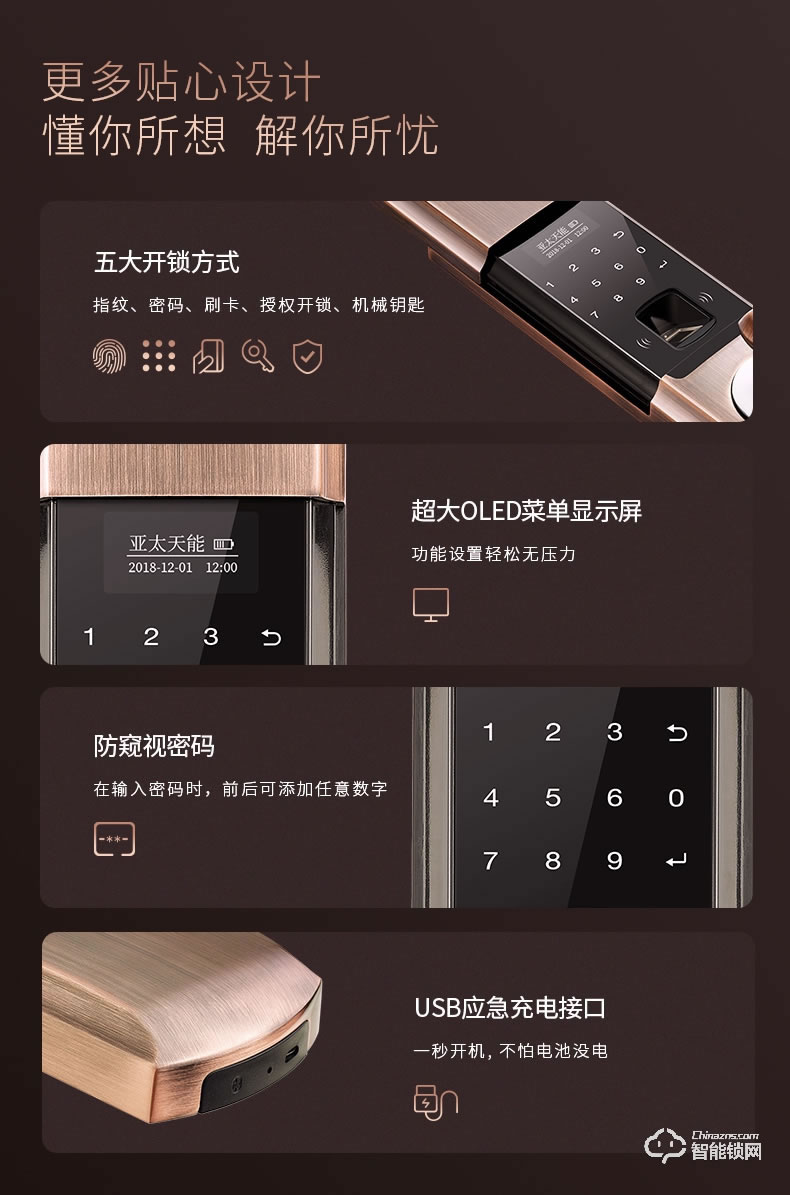 亞太天能智能鎖 T109家用防盜門指紋密碼鎖