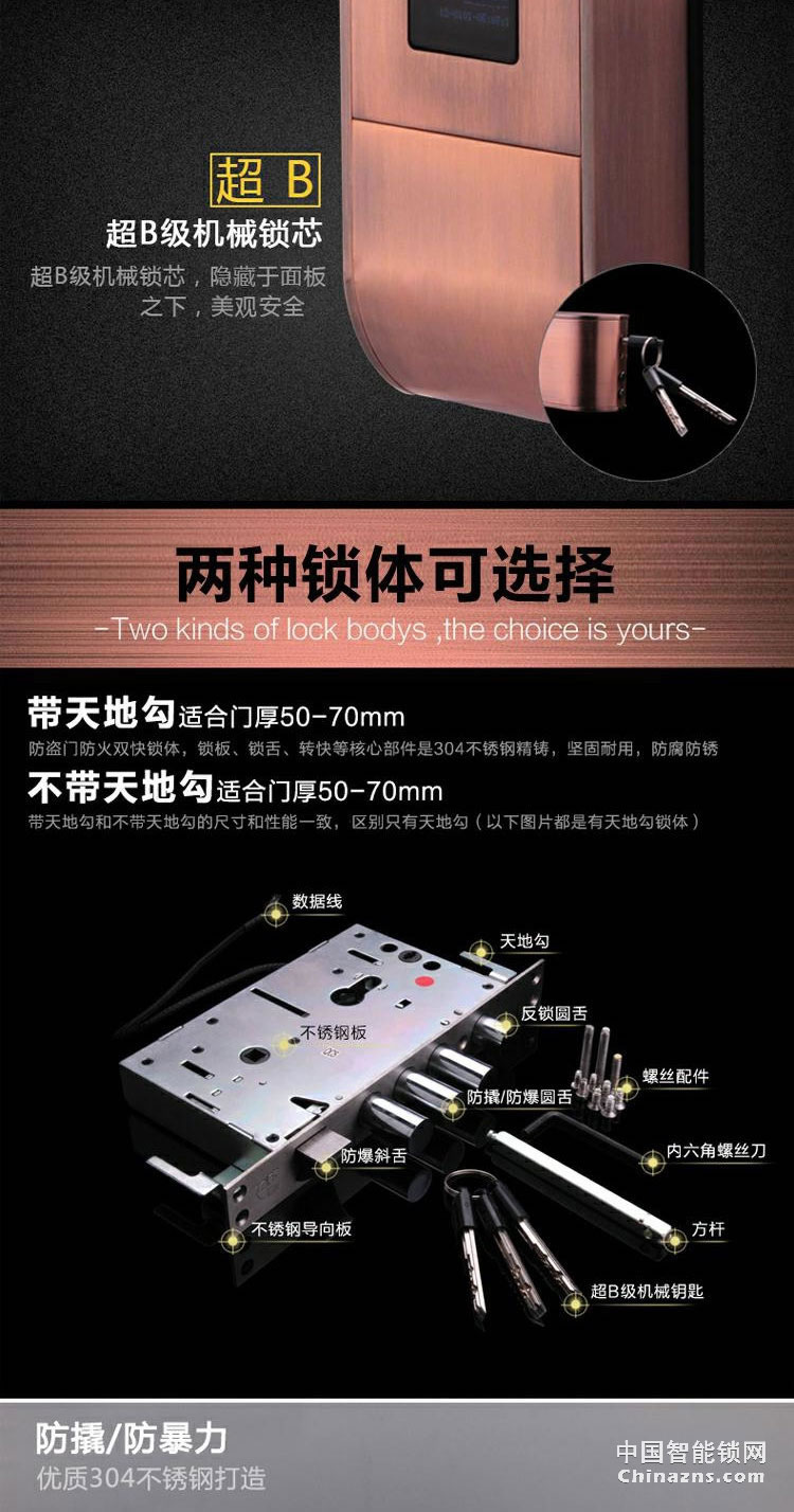 高利智能鎖 純銅遙控指紋鎖磁卡感應離線密碼鎖