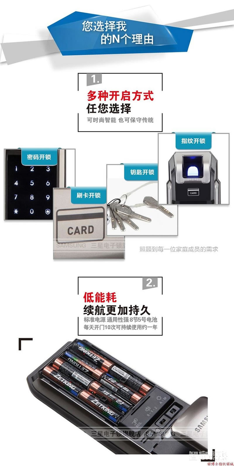 三星全自動指紋鎖 推拉式智能鎖 家用防盜門鎖