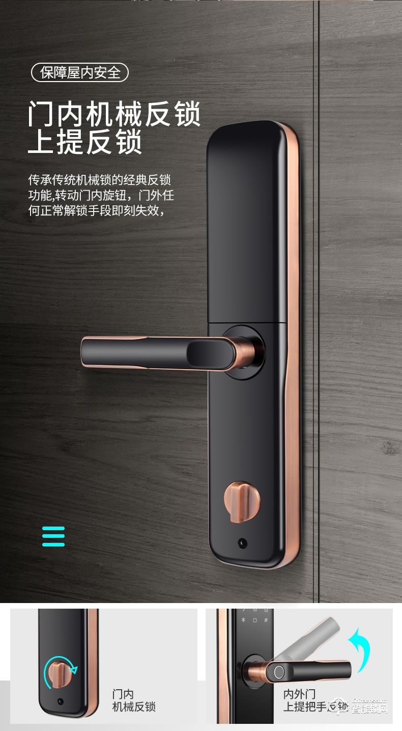 朗菲智能鎖 家用防盜門免開孔入戶門電子鎖