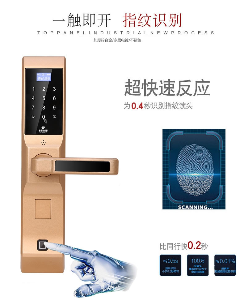 卡多利亞指紋鎖 家用防盜門鎖 智能刷卡電子門鎖