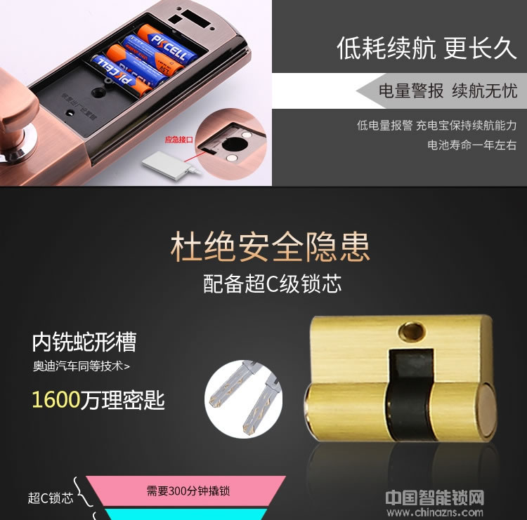 卡多利亞指紋鎖 家用防盜門滑蓋電子鎖 智能指紋密碼鎖