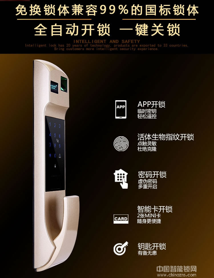 普賽羅指紋鎖 全自動(dòng)智能鎖 手機(jī)APP指紋密碼鎖