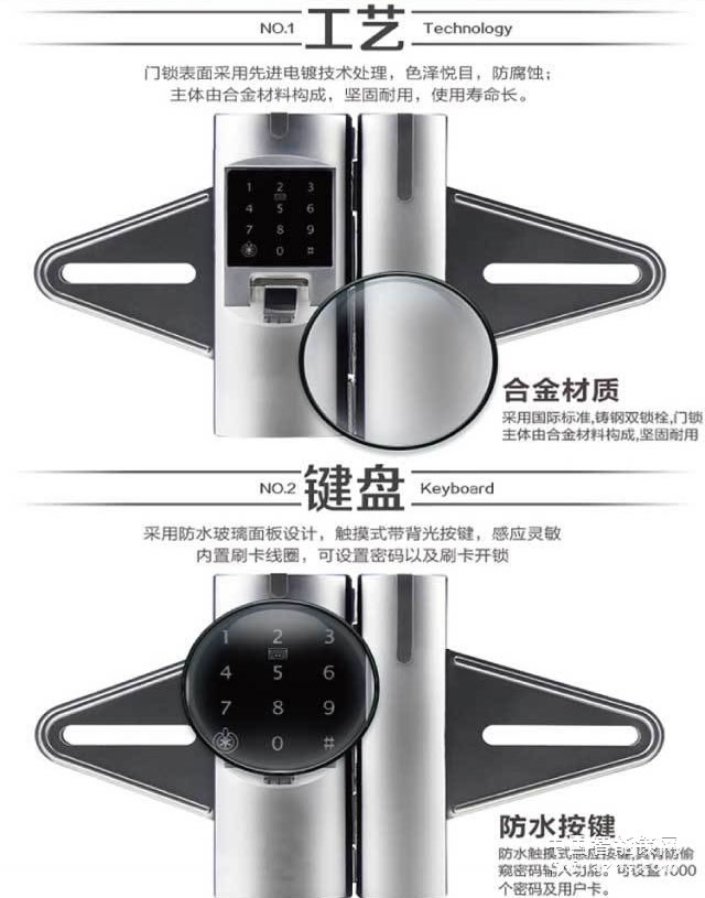 百思易智能玻璃門鎖D2120F 智能聯(lián)動/雙重認證