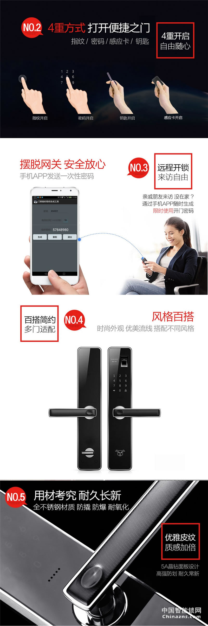 西巢不銹鋼指紋鎖 RSDXC-QS636 刷卡磁卡感應(yīng)