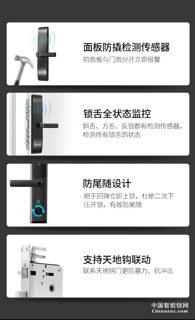 櫻花8028指紋鎖 家用防盜門電子鎖防小黑盒防貓眼遠程密碼智能鎖