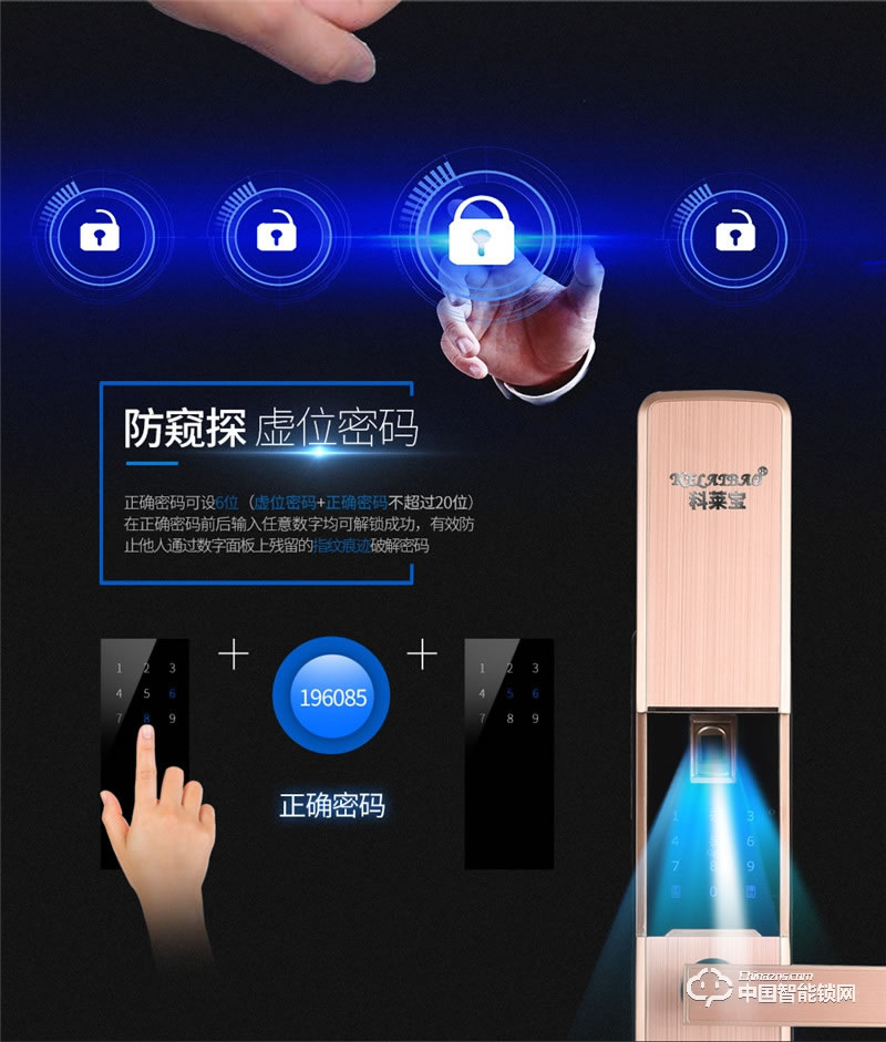 科萊寶 雙系統半導體指紋鎖 鋅合金玫瑰金色 KLB-9008