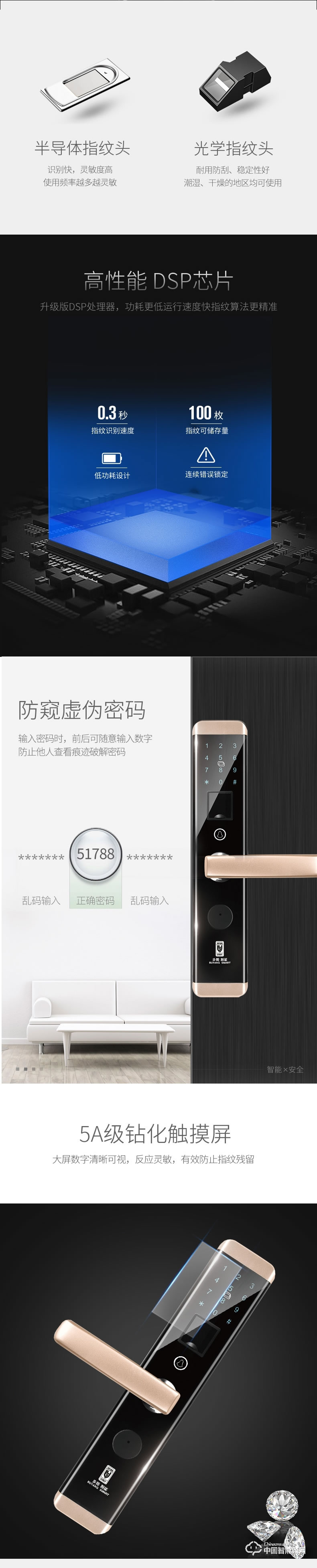 步陽指紋鎖 家用防盜門智能鎖BY-ZN02