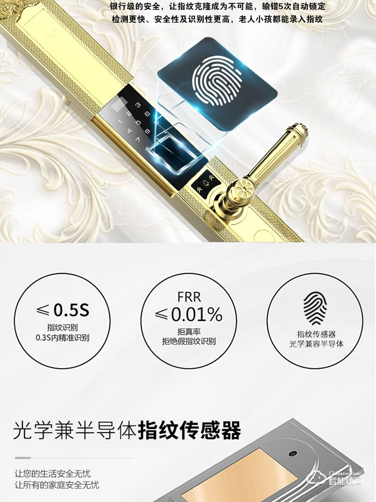 皇家金盾指紋鎖 X8高端別墅指紋鎖云智能鎖