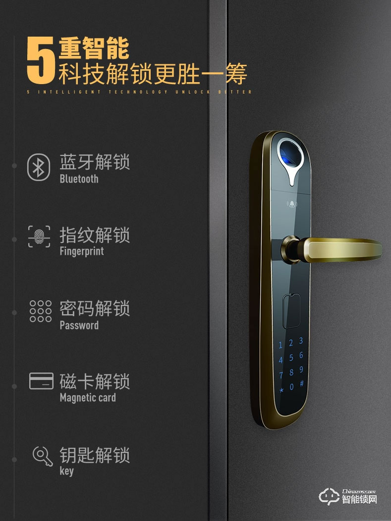 標居智能鎖 A5系列指紋密碼鎖 防盜門智能鎖