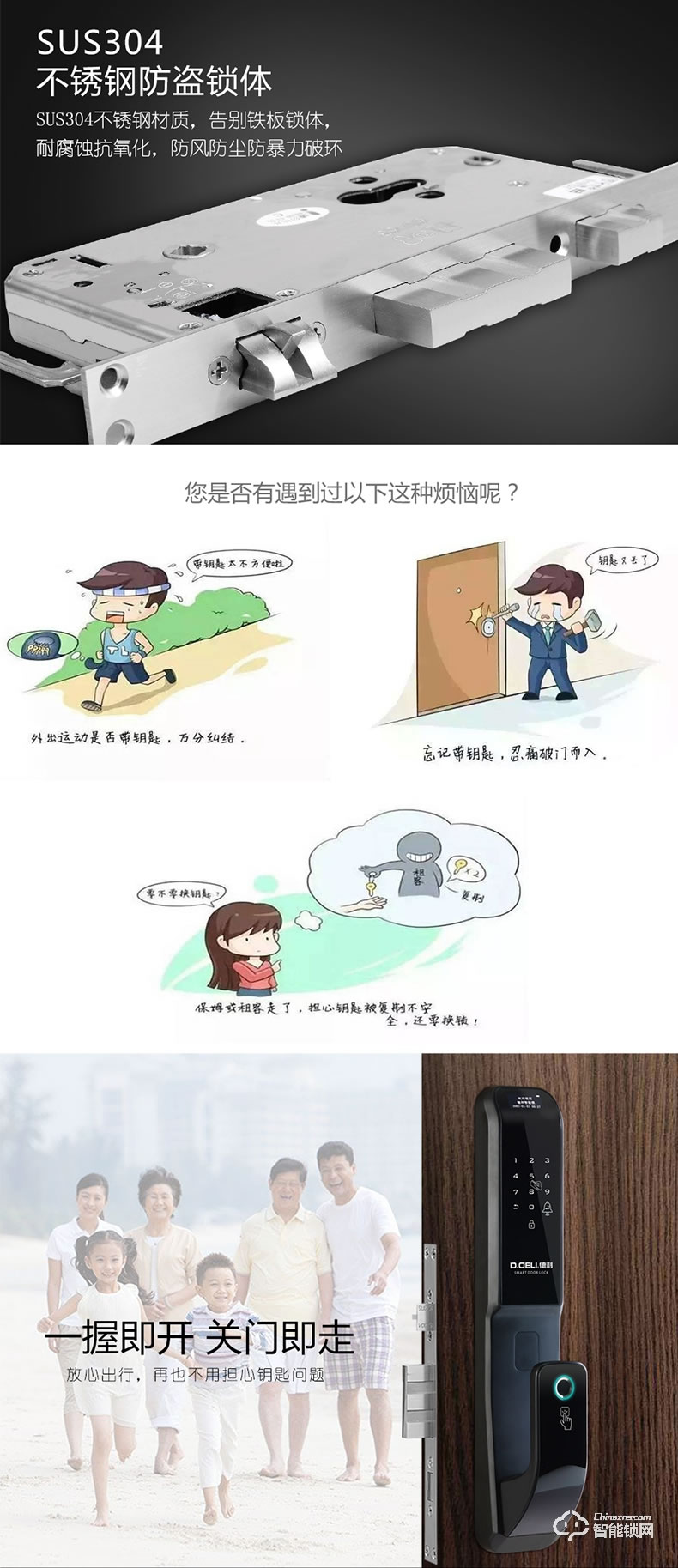 德利智能鎖 全自動(dòng)指紋鎖電子刷卡門鎖
