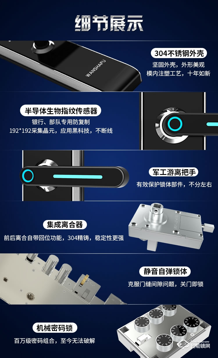 萬(wàn)廈福智能鎖 S8直板式雙密碼智能鎖