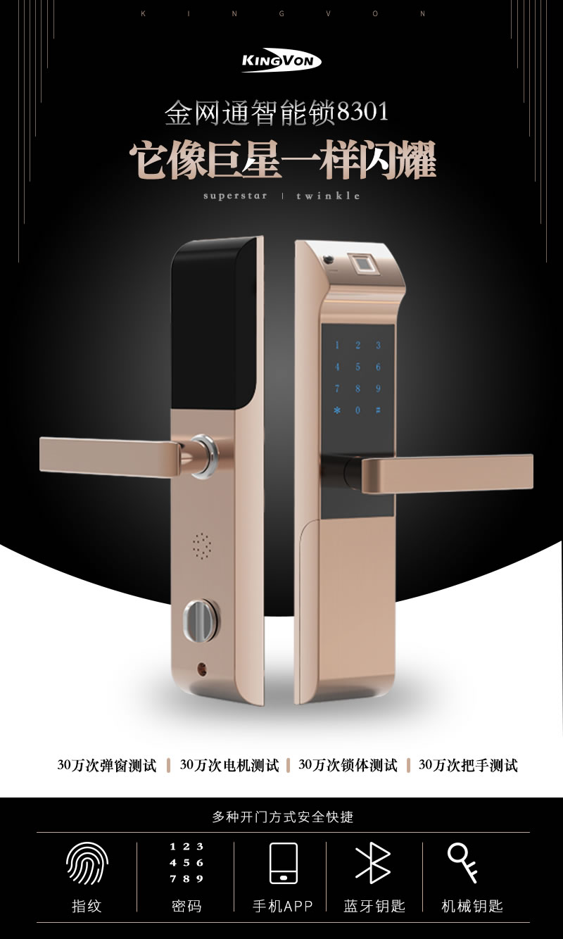 金網(wǎng)通智能鎖 8301臨時密碼C級鎖芯智能鎖