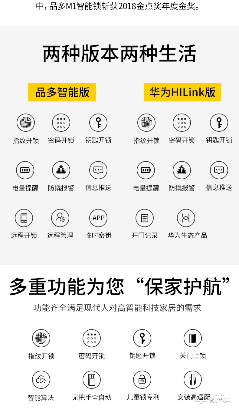 品多智能鎖 m1華為HiLink智能鎖全自動(dòng)密碼鎖門鎖