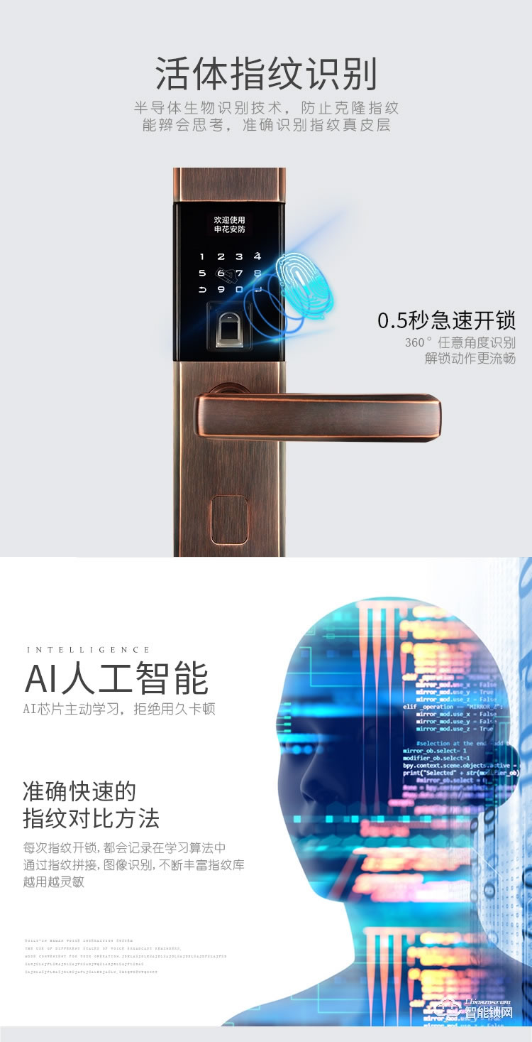 復(fù)旦申花智能鎖 E5防盜門(mén)智能滑蓋密碼刷卡鎖