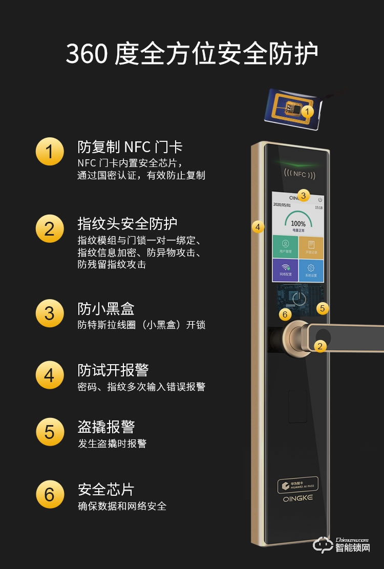 青稞智能鎖 Q7家用指紋密碼防盜門門鎖