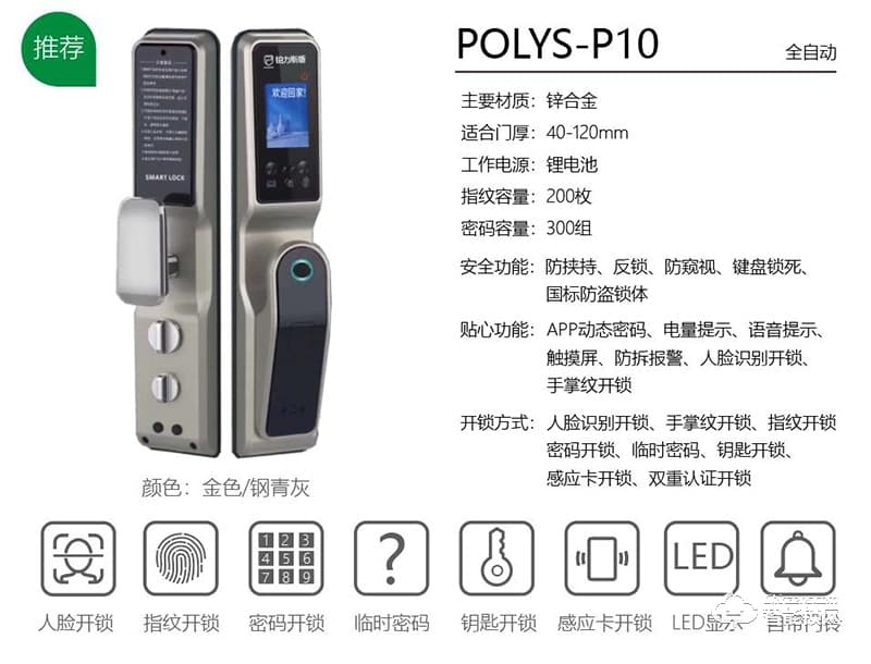 鉑力斯盾智能鎖 P10人臉識別密碼鎖智能鎖