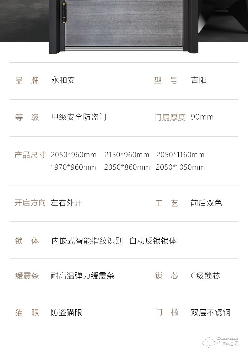 永和安智能門 吉致1家用指紋密碼安全門