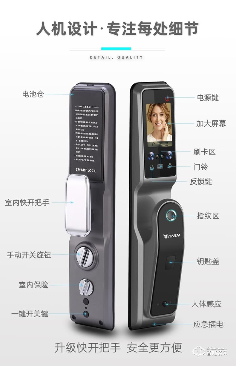 RNBN智能鎖 V9全自動人臉識別鎖密碼鎖