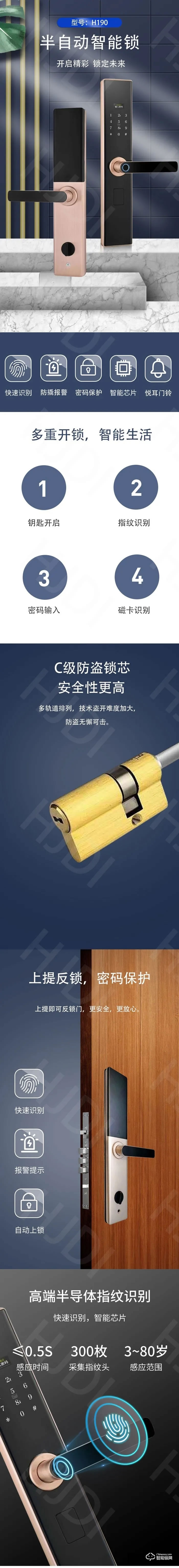 皇嘉迪智能鎖 H190家用直板半自動(dòng)智能鎖