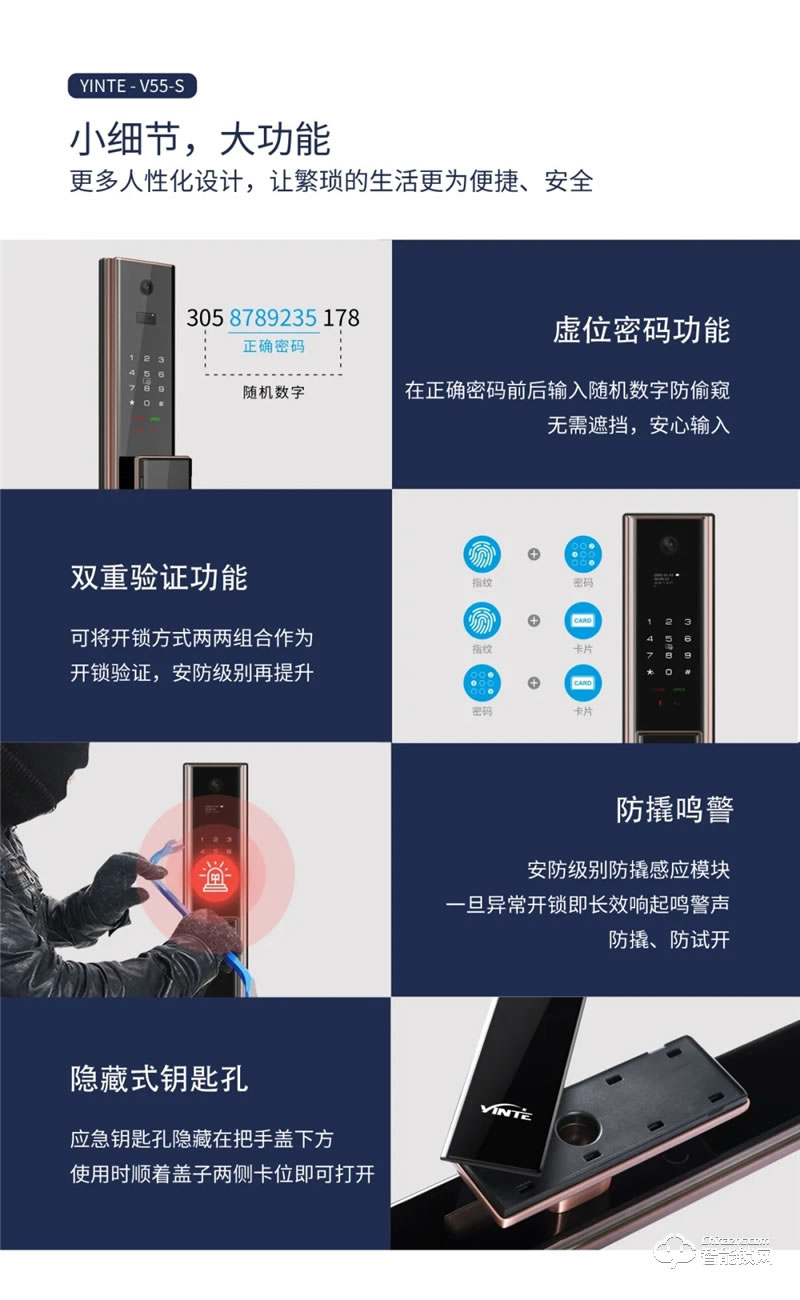 因特智能鎖 V55-S全自動智能貓眼智能鎖
