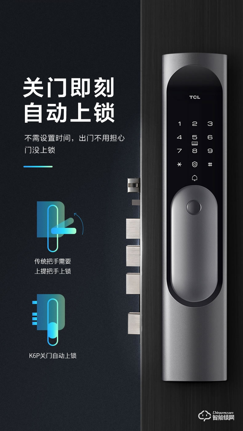 TCL智能鎖 K6P家用防盜門推拉式電子密碼鎖