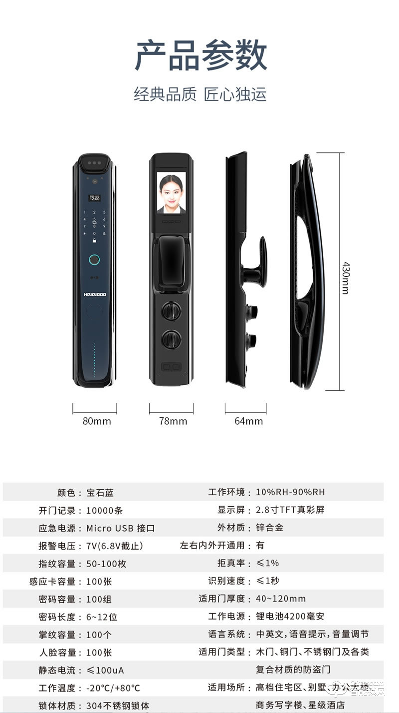 皇家金盾智能鎖 F60DM全自動3D人臉識別鎖
