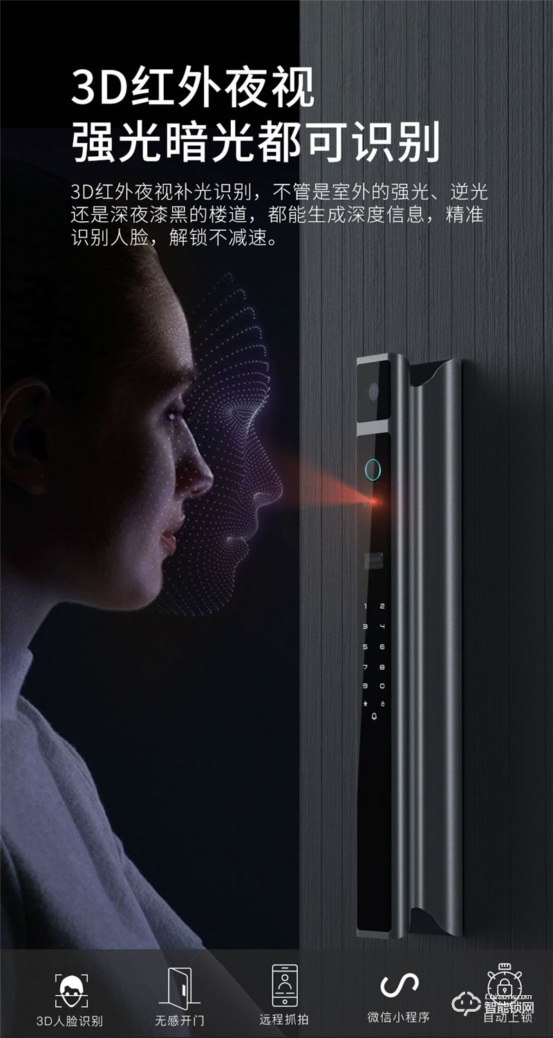 魅指智能鎖 3D紅外夜視補光識別