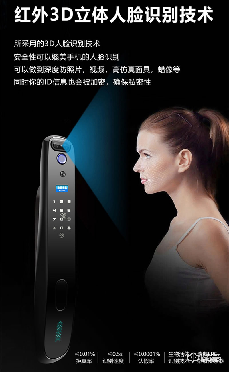 洛克曼G10智能鎖3D人臉識別 超C級鎖芯
