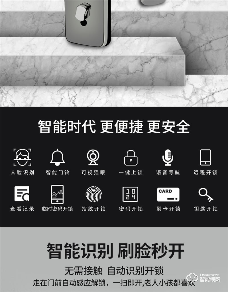洛克曼G12智能鎖3D人臉識別 航空鋁合金材質
