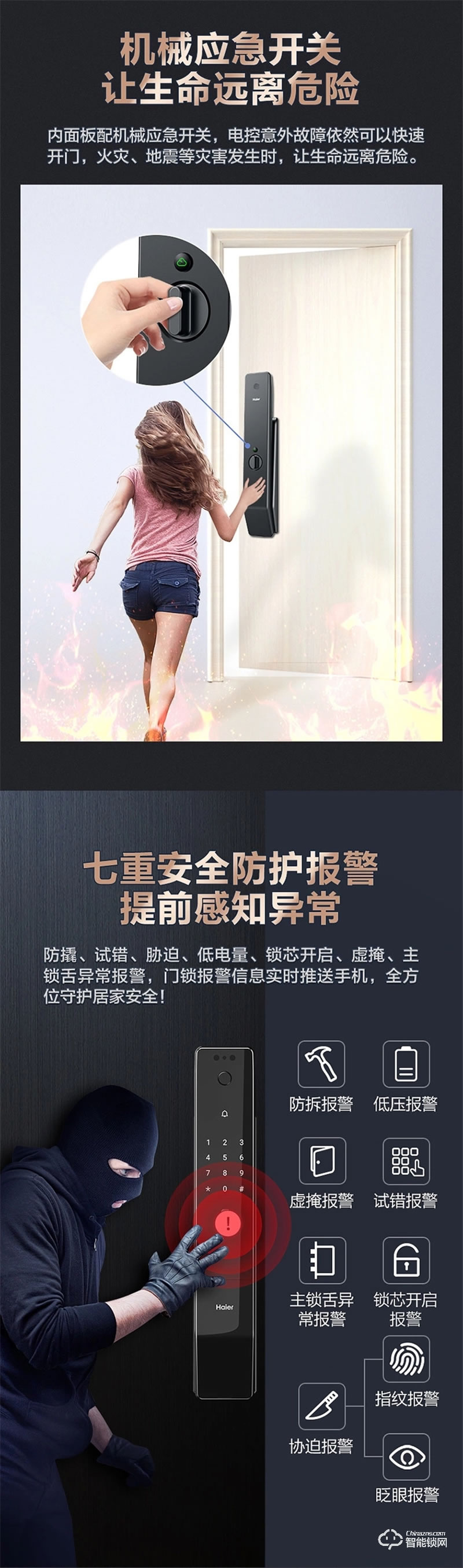 海爾智能鎖31S指紋鎖家用防盜門全自動3D人臉識別密碼鎖31S