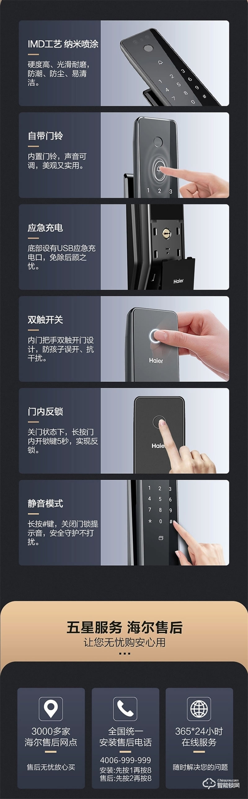 海爾智能鎖P31 新一代FPC指紋識別技術(shù)