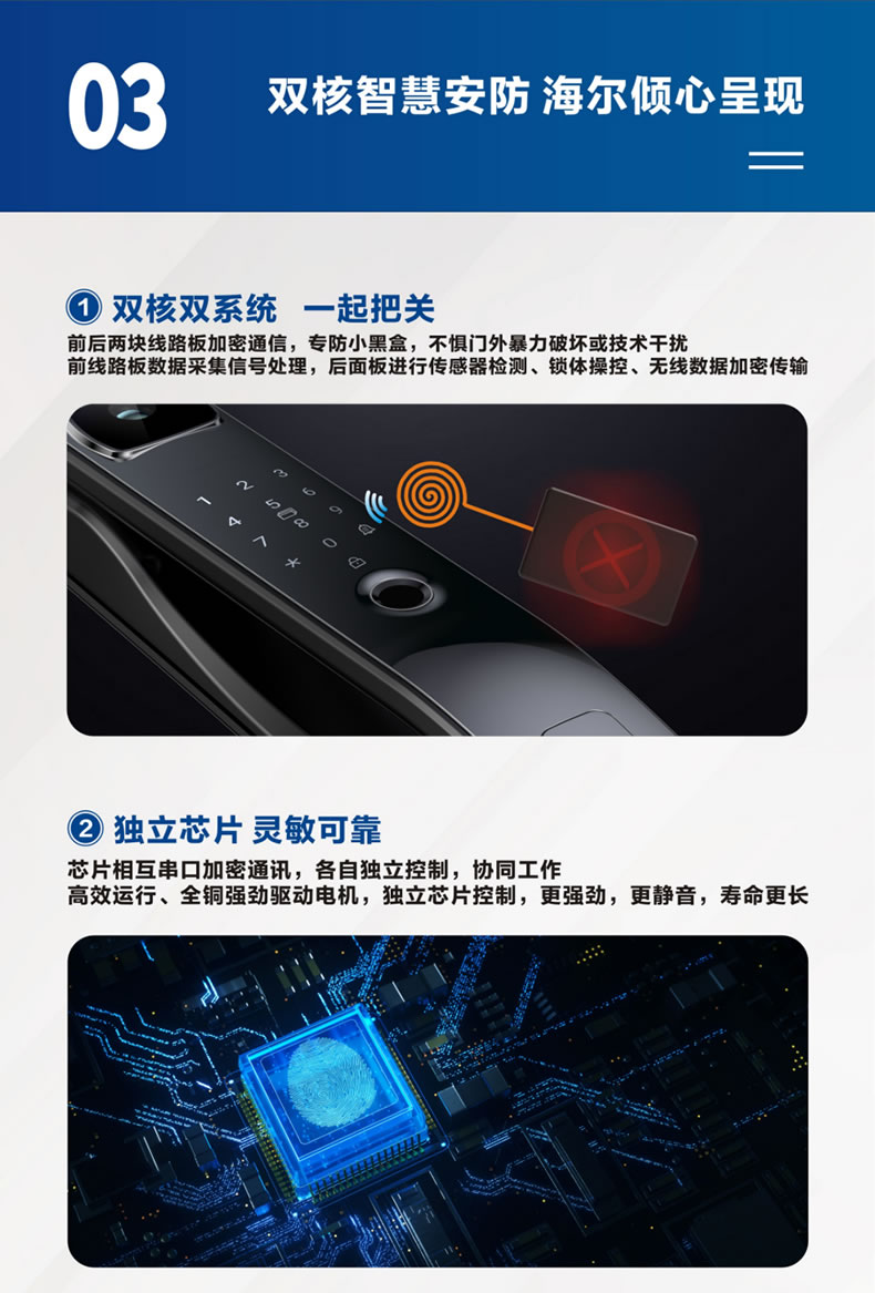 海爾智能鎖50V室內帶屏指紋鎖家用防盜門電子門鎖密碼鎖V50