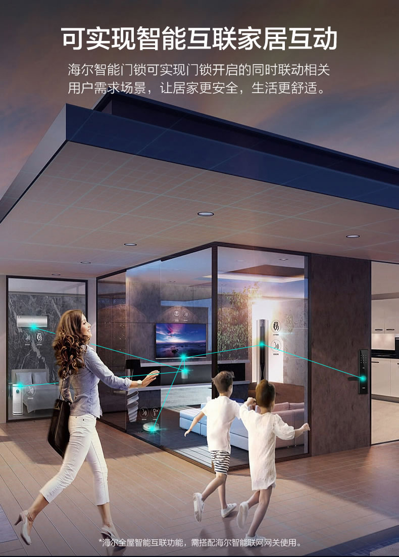 海爾指紋鎖20E家用防盜門入戶門磁卡密碼電子鎖20E