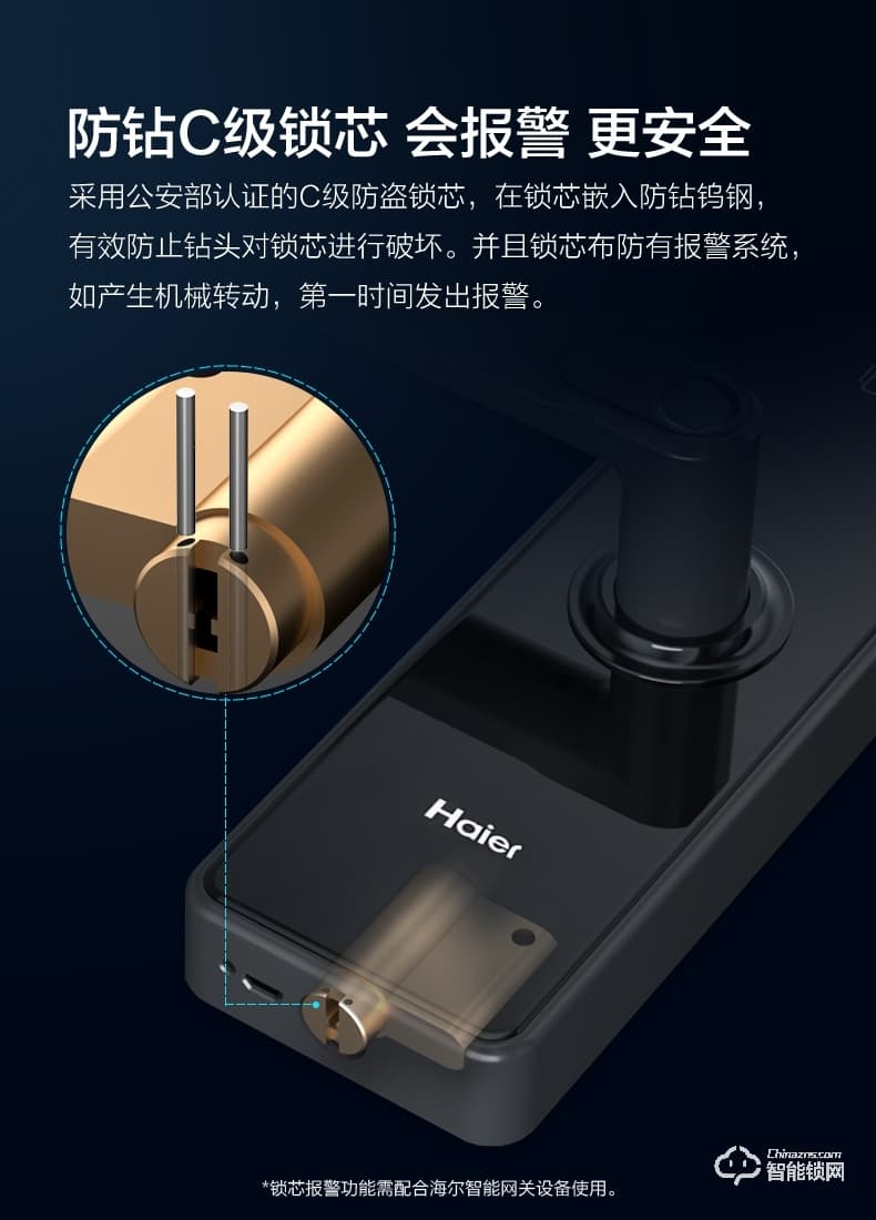 海爾20E智能鎖 2.5D高強度鋼化屏