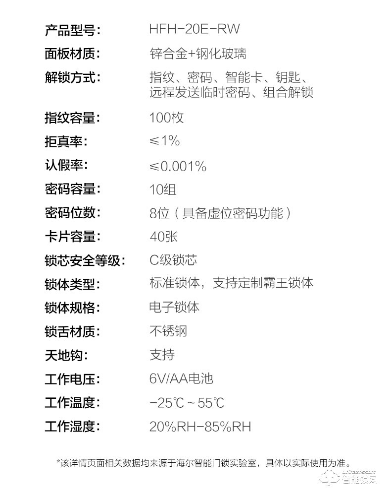 海爾20E智能鎖 2.5D高強度鋼化屏