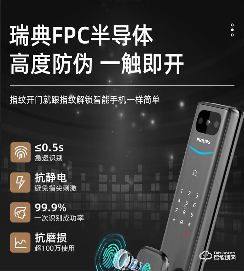 飛利浦阿爾法智能鎖 可視貓眼全自動家用指紋鎖