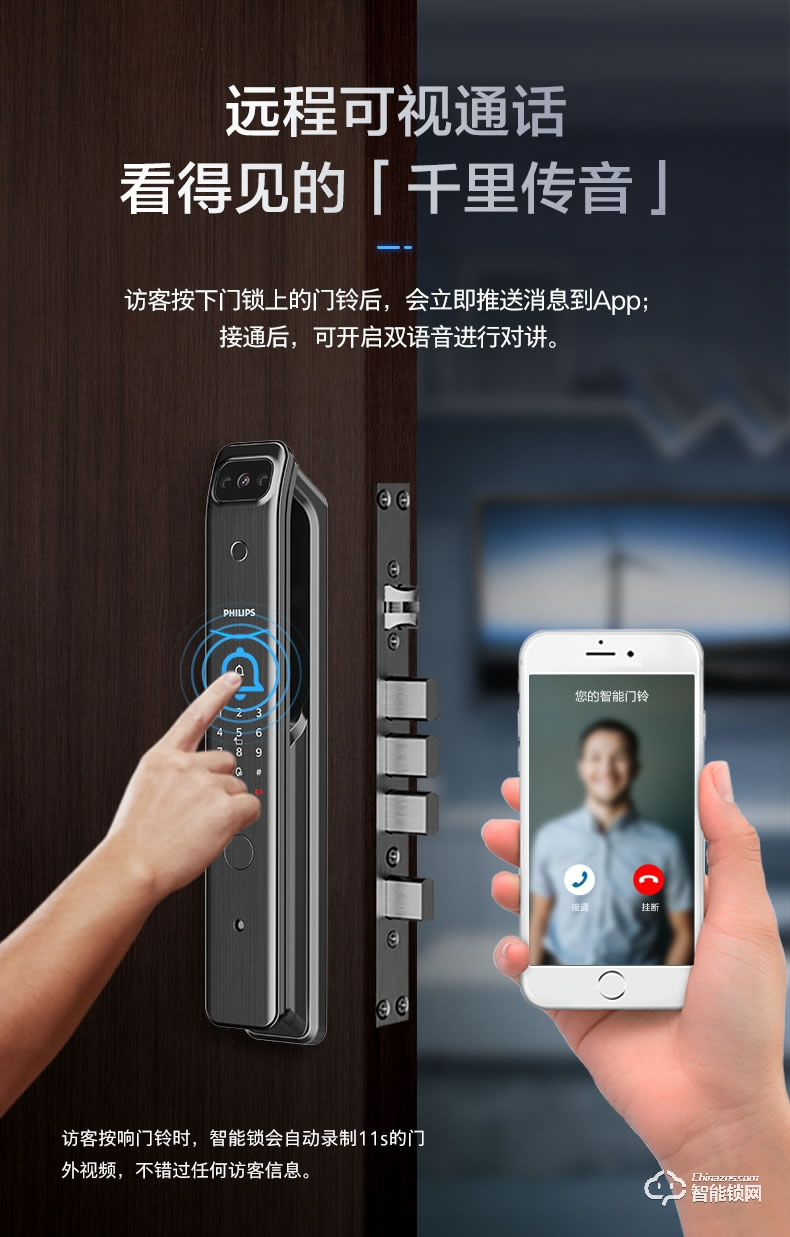 飛利浦智能鎖DDL708-V 貓眼視頻鎖全自動指紋鎖