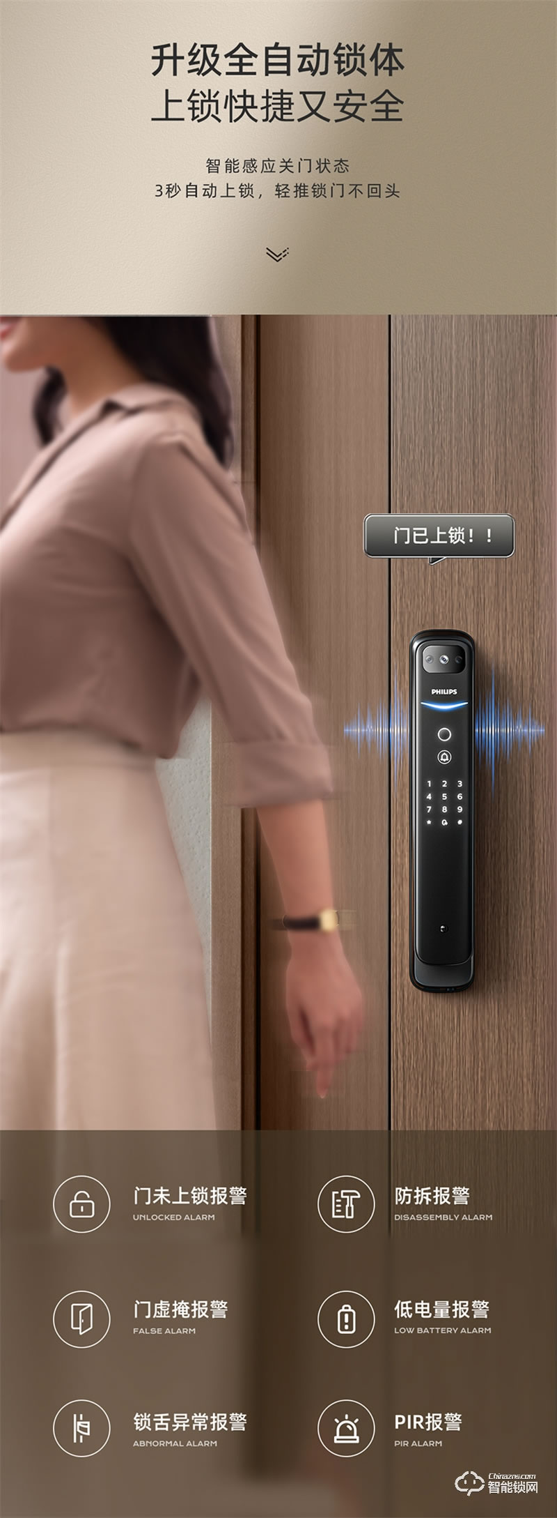 飛利浦智能鎖702-VP指紋鎖全自動家用防盜門智能鎖