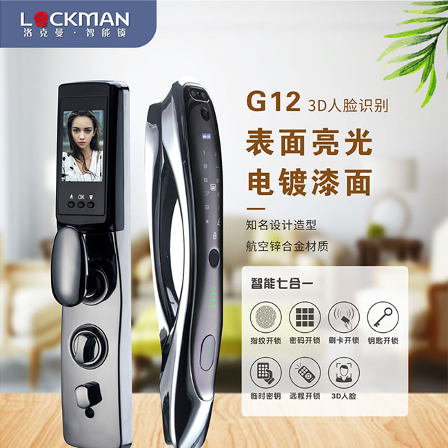 洛克曼G12智能鎖3D人臉識別 航空鋁合金材質