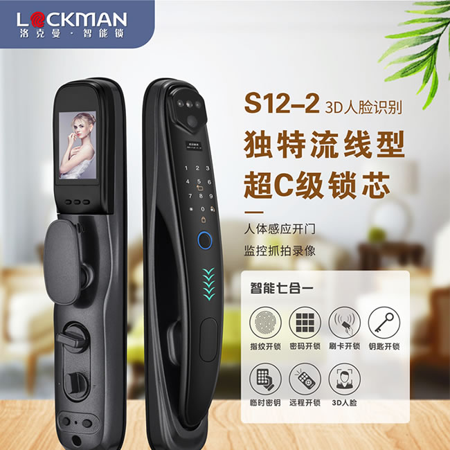 洛克曼S12-2智能鎖3D人臉識別 超C級鎖芯