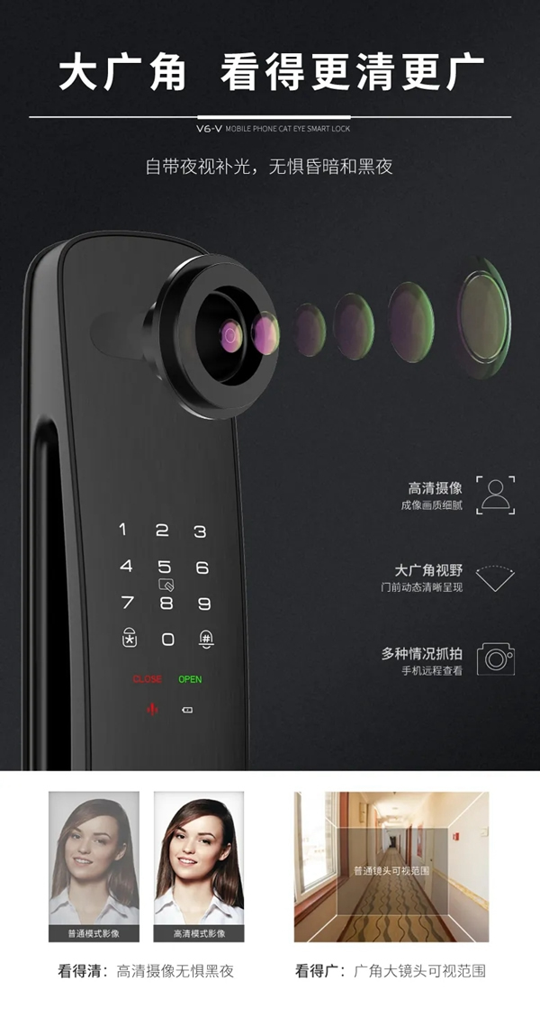 因特·V6-V | 大曲面手機(jī)貓眼對(duì)講鎖，即刻來探！