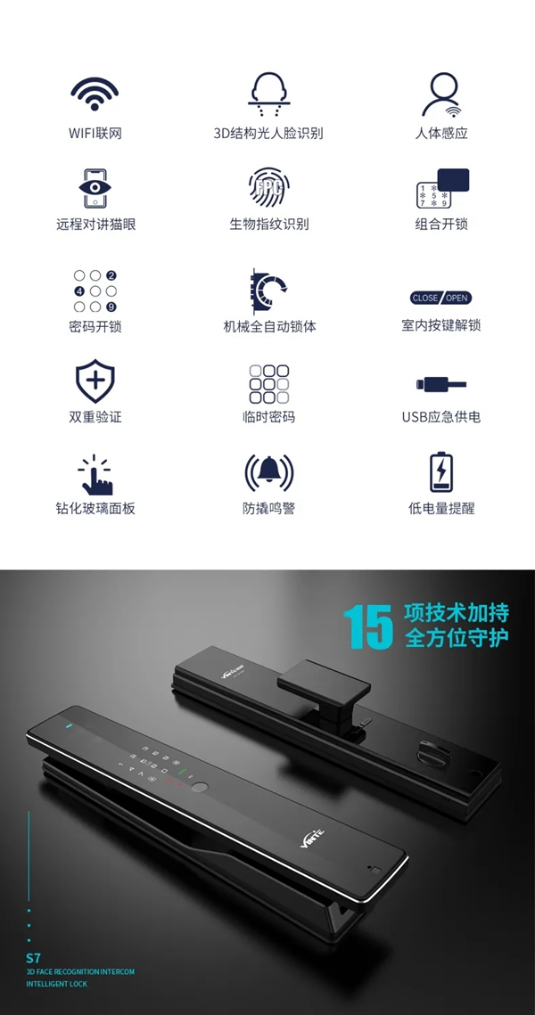因特智能鎖新品·S7：3D人臉識別全功能對講鎖，耀目登場